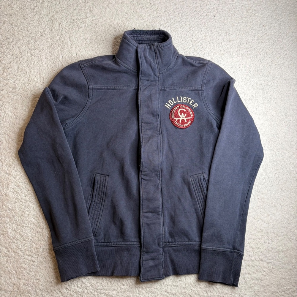 Hollister Mens Blue Y2K surf Jacket Full Zip distress skate cotton heavy Large